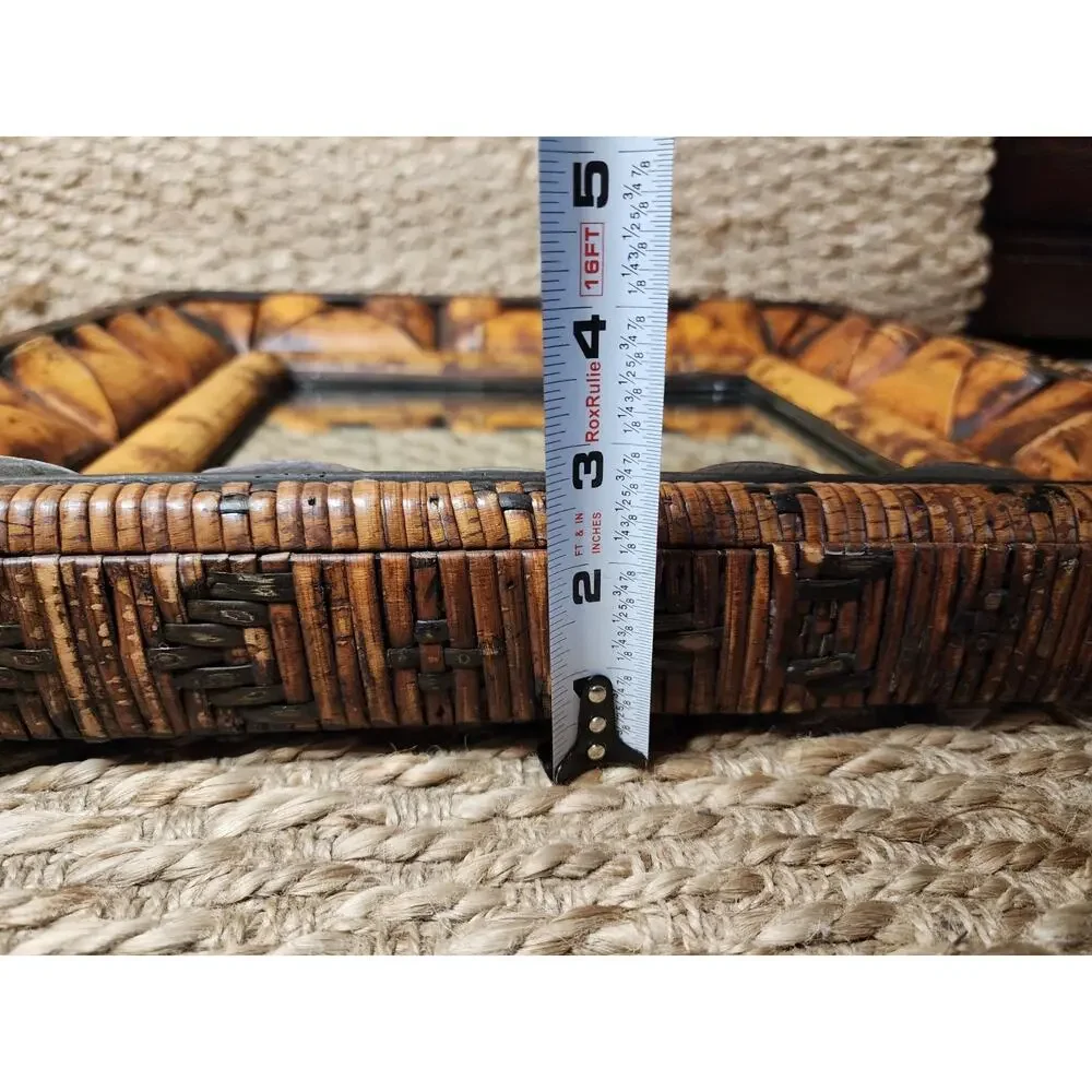 Bold Framed Vintage Rattan Bamboo Wall Mirror Mid Century Boho Decor 19